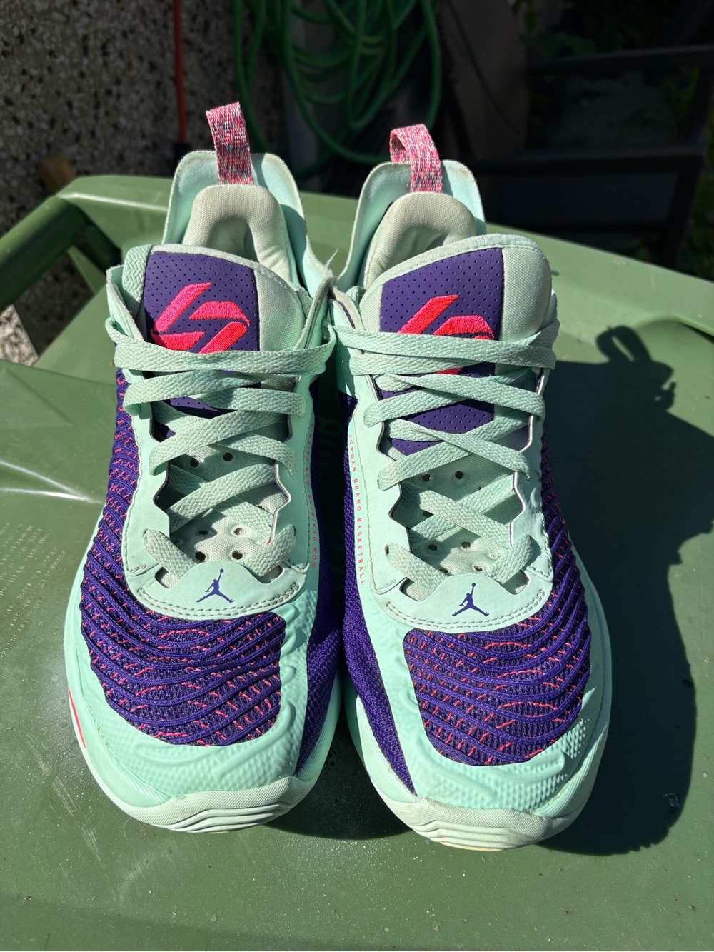 Jordan Mint and Purple Basketball Shoes